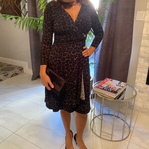 New York & Company Black Animal Print Wrap Dress